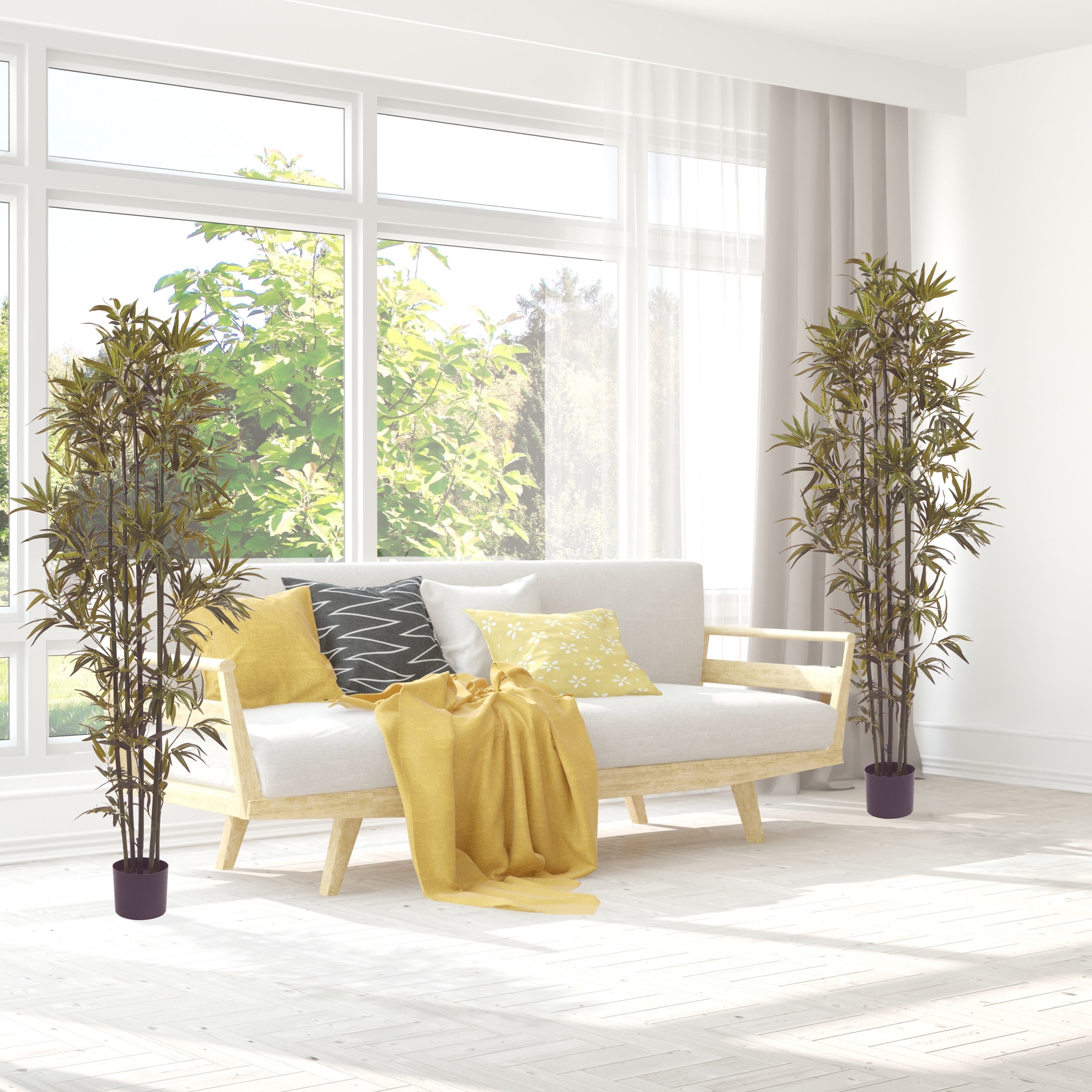 Pure Garden Set of Two 6FT Artificial Bamboo Trees with Adjustable Leaves