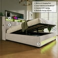 thumbnail image 5 of Bellemave Queen Size Linen Upholstered Platform Bed with Hydraulic Storage System and Storage Headboard Wooden Storage Bed Frame with LED Lights and USB Charging (Queen, Natural Beige), 5 of 10