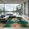 thumbnail image 2 of ODIKA 8'x10' Washable Area Rug Non-Slip Chair-Friendly Mat Door Arch Striped Border Pcs Motif Boho Botanical Welcome Retro Refined for Dining Room, Large Office, Lounge, 2 of 7