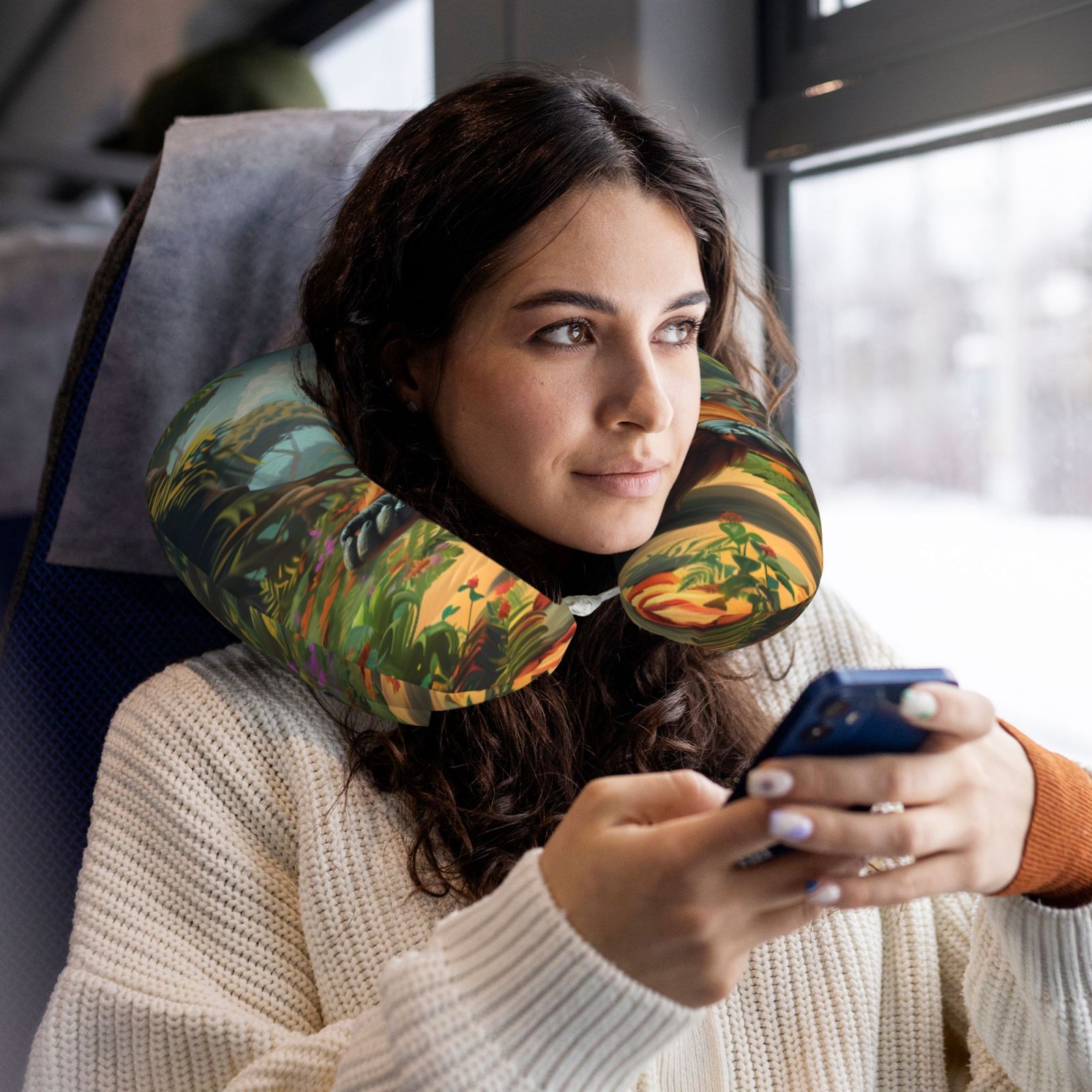 Xecao Forest Meditating Gorilla Print Memory Foam Cervical Neck Pillow Versatile U-Shaped Pillows for Home,Office,Camping,Travelling,Soft Washable Cover