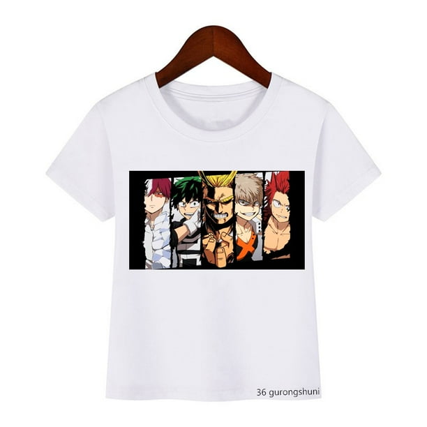 Divertido My Hero Academia Anime Japonés Impresión De Dibujos Animados Niños Camiseta Lindo Niño Tops Verano Harajuku Blanco Niñas Streetwear drop Envío