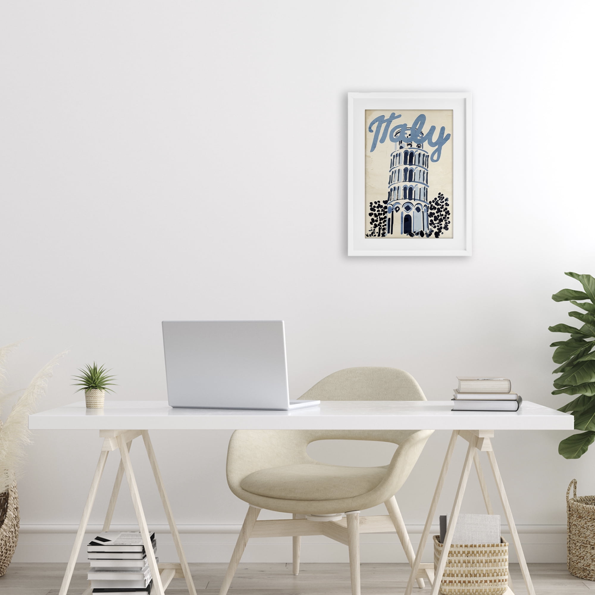 Stupell Industries Blue & Beige Italy Travel White Framed Print Under Glass, design by Annabelle Hall