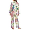 thumbnail image 3 of SEANATIVE Floral Hummingbird Button Up Pajamas for Women Long Sleeve Nights Shirts Plue Size XS Pajama Set Womens Sleepwear Sets 2 Piece Nightwear for Women Pajama, 3 of 7