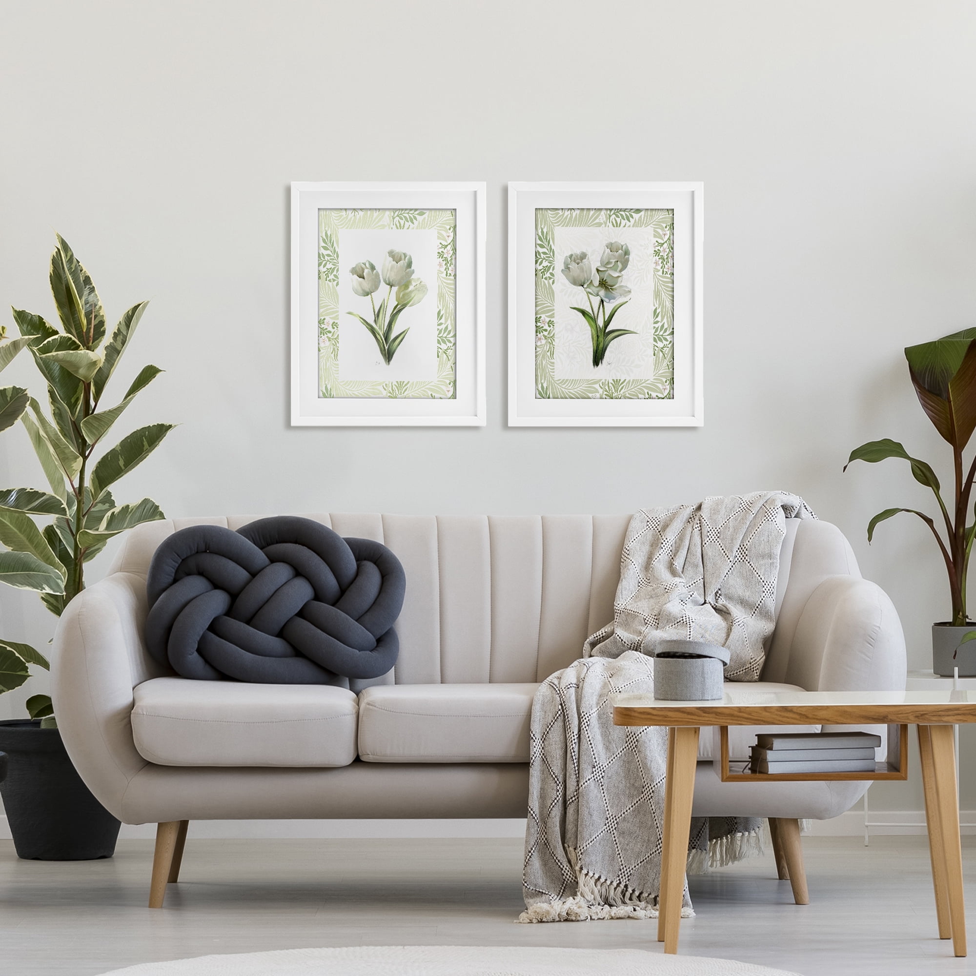 Stupell Industries Soft Green Tulip Trios 2 Piece White Framed Print Under Glass Set, design by Nan