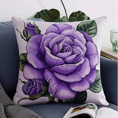 Embroidery Pillow Cases Purple Flowers Stamped Embroidery Kit Cross Stitch Pillow Cases 18x18in