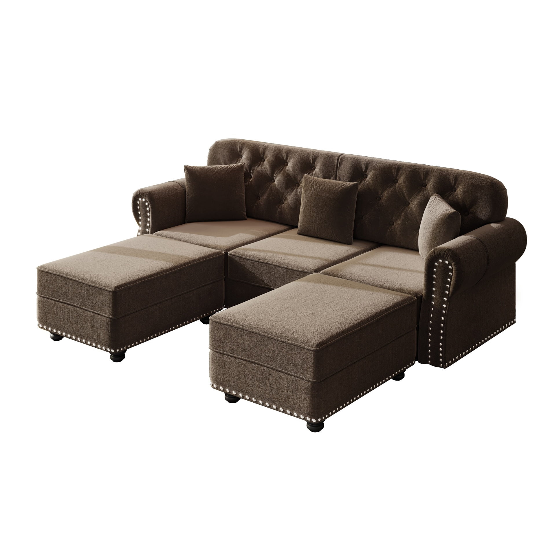 Alvantor 83" Cloud sofa with Ottman, Upholstered Velvet Couch with Nailhead Trim and Rolled Armrests, Mid-Century Modern Sofa for Living Room Brown