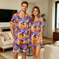 thumbnail image 2 of JULMCOMO Halloween Couples Matching Pajama Sets Pumpkins Print Collared Button Down Holiday Two Piece Sets Cute Printed Comfy Soft Pajamas Purple-Women S, 2 of 7