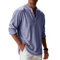 thumbnail image 5 of Mens Waffle Textured Button Down Henley Shirt Casual Solid Band Collar Shirts Purple XL, 5 of 7