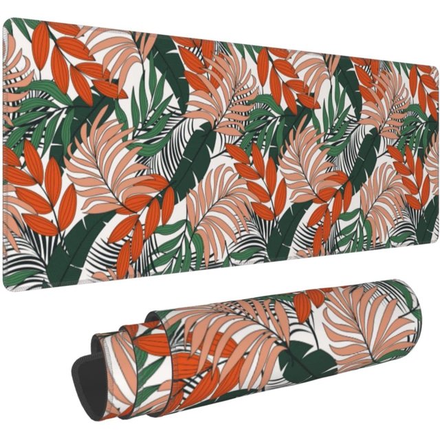 Large Mouse Pad Design with Tropical Botanical Extended Gaming Mousepad Table Mat with Stitched Edge Fun and Vibrant Gift for Women Tropical Jungle Leaf Pattern (31.5"x11.8")