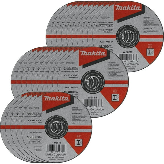Makita A-98815-25 Cut-Off Wheel, Metal, 4" x .100" x 5/8" 25 Per Package