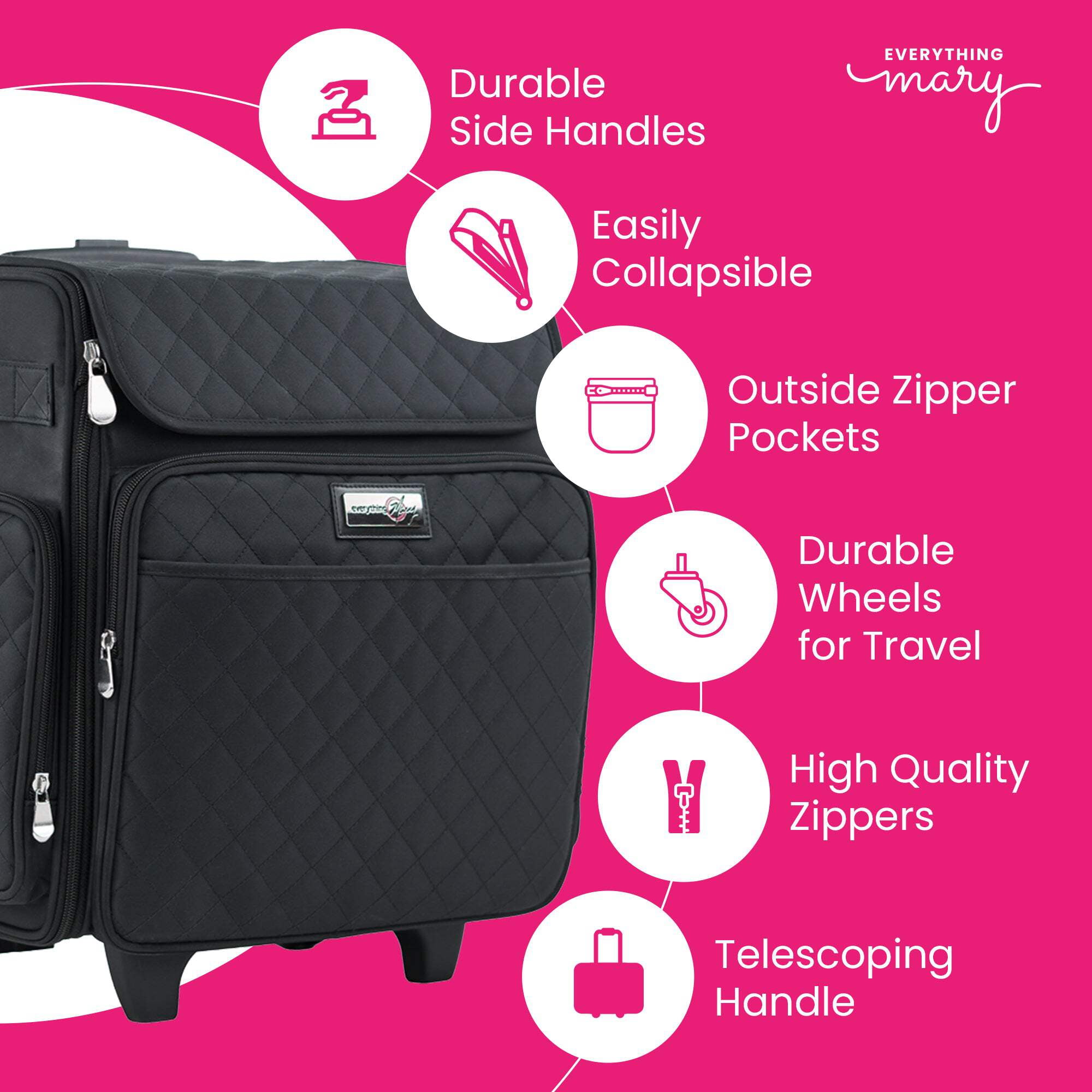 Collapsible Rolling Scrapbook  Featherweight Case, Black Quilted