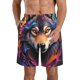 thumbnail image 1 of Balery Colorful Wolf Head Traje de Baño Estilo Hawaiano para Hombre, Shorts de Secado Rápido con Bolsillos-Small, 1 of 6
