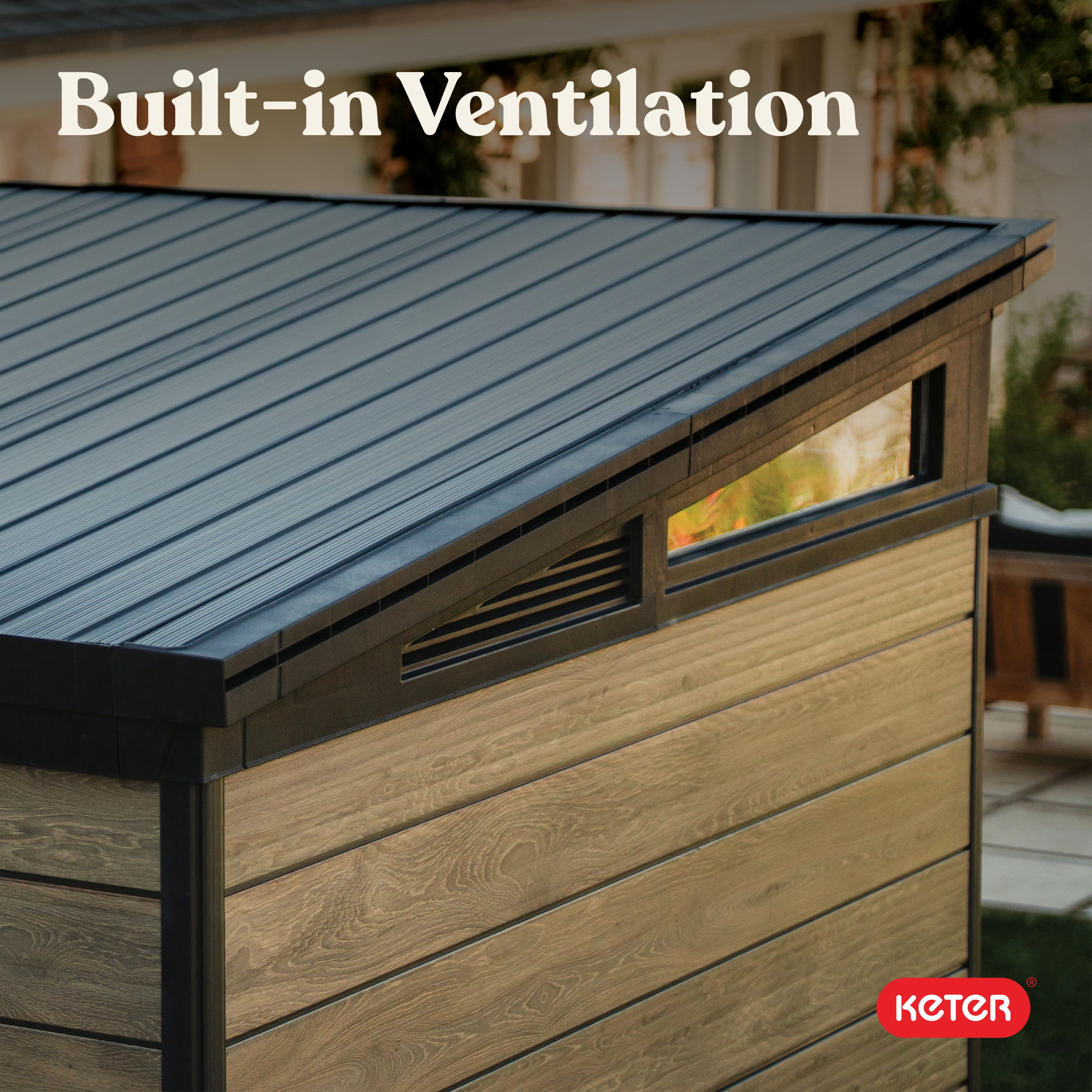 Keter Signature 7x7 ft. Durable Resin Outdoor Storage Shed With Heavy Duty Floor and Locking Door, Ashwood