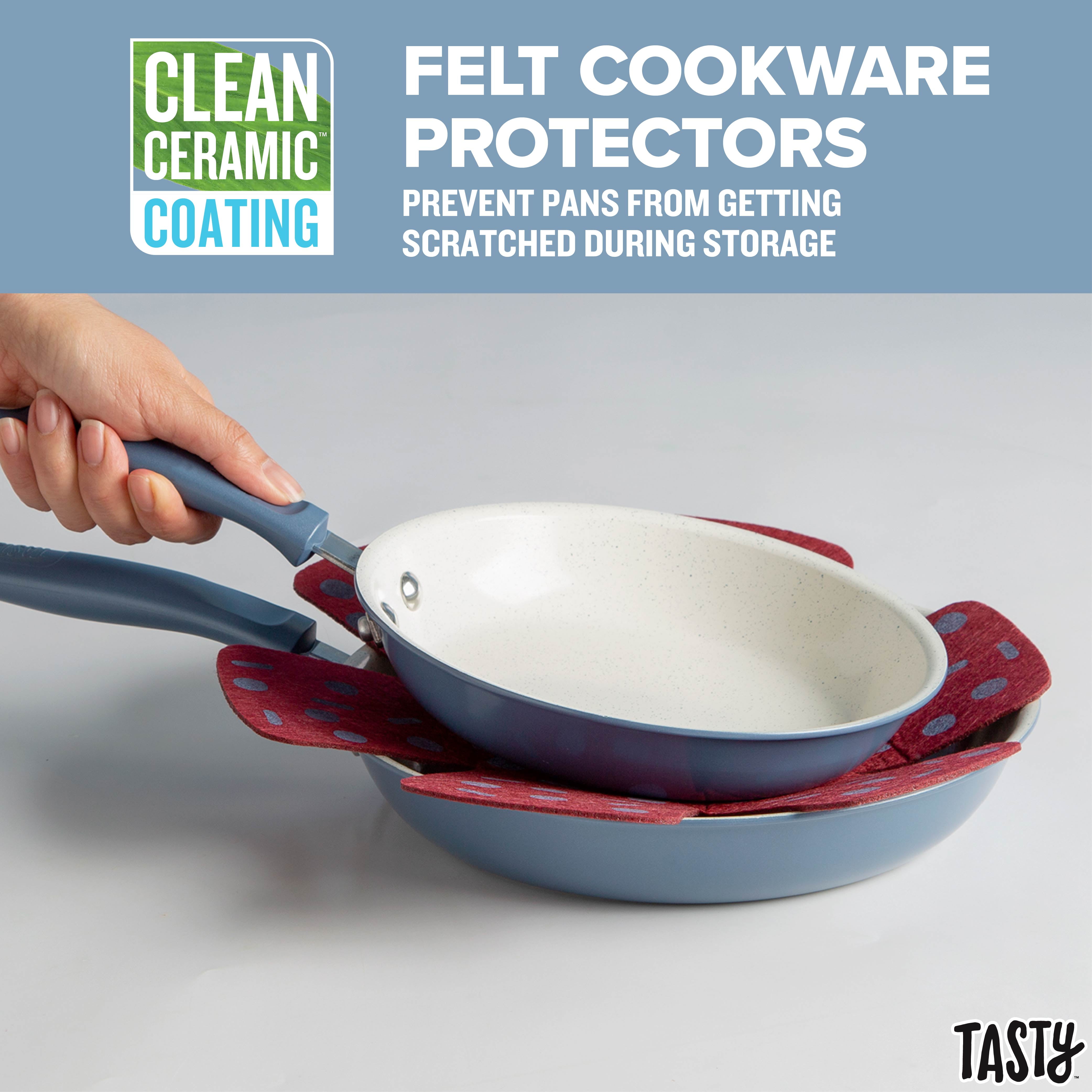 Tasty Clean Ceramic 16 Piece Non-Stick Aluminum Cookware Set, Slate Blue