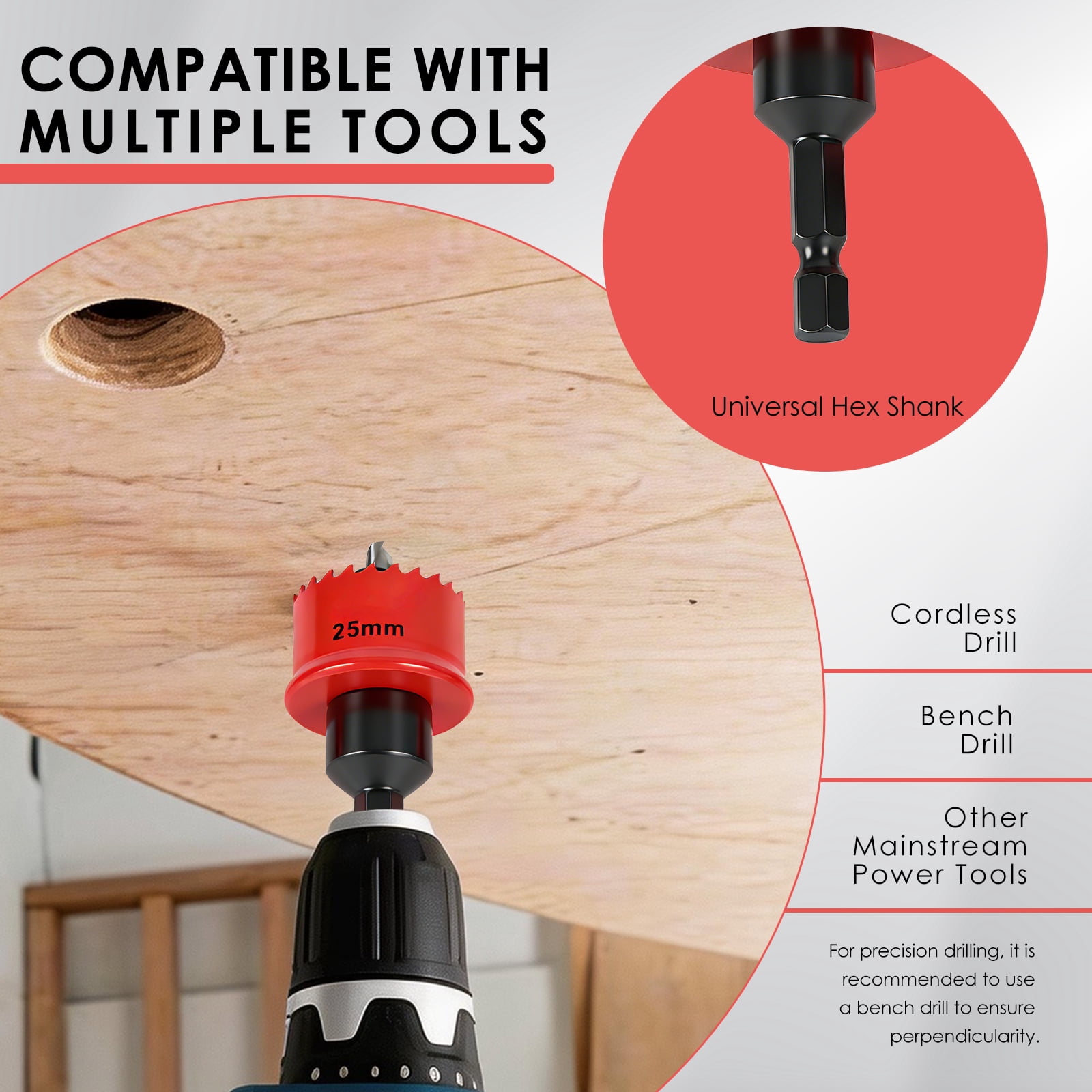 TMWEFUSC 3Pcs Hole Saw Set HSS Drill Bit 20 25 35mm Hex Shank M42 Bi Metal Hole Cutter Set for Drilling Thin Stainless Steel Aluminum Wood Plastic Sheet Metal