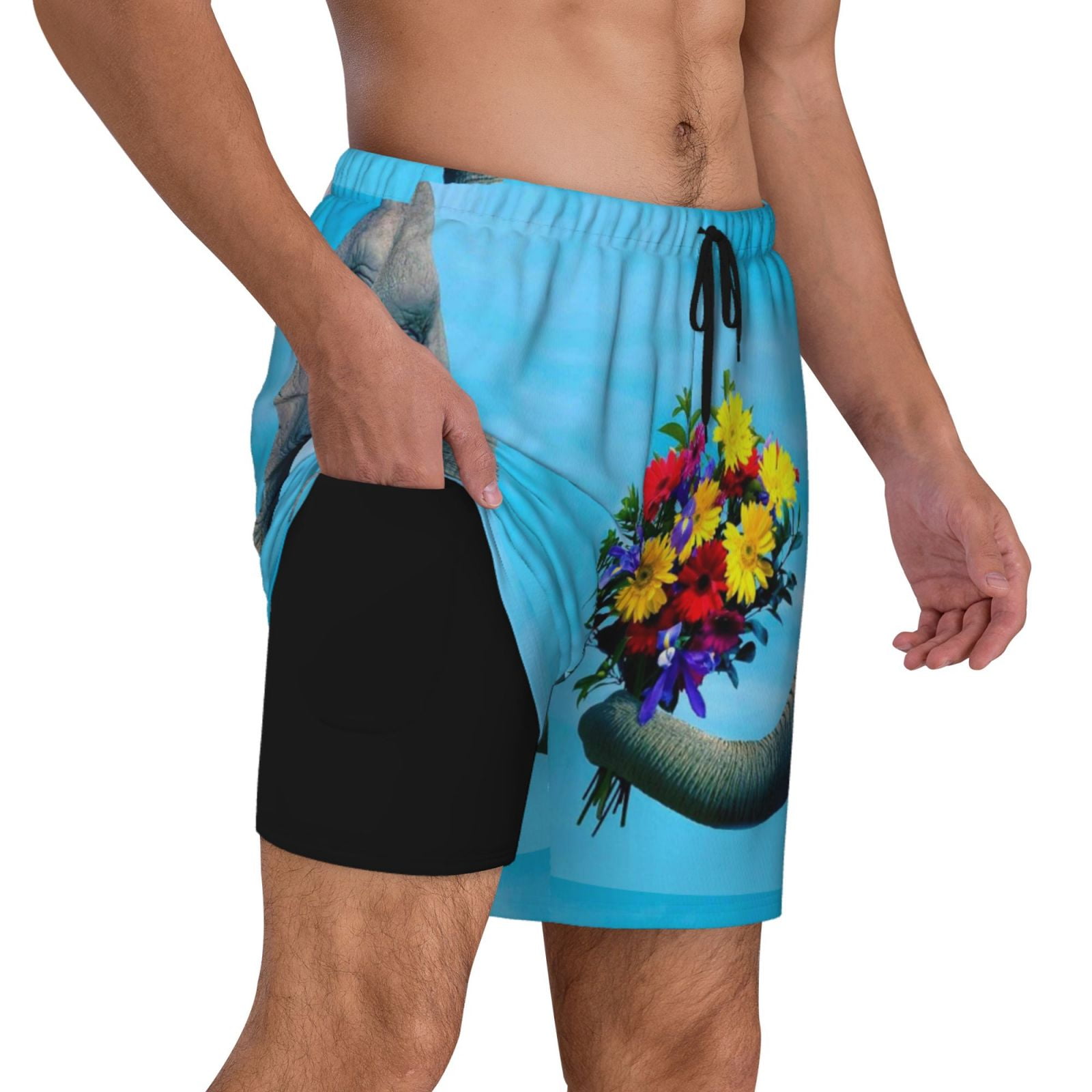 Fotbe Elephant Trunk Couple Flowers Men's Swim Trunks Quick