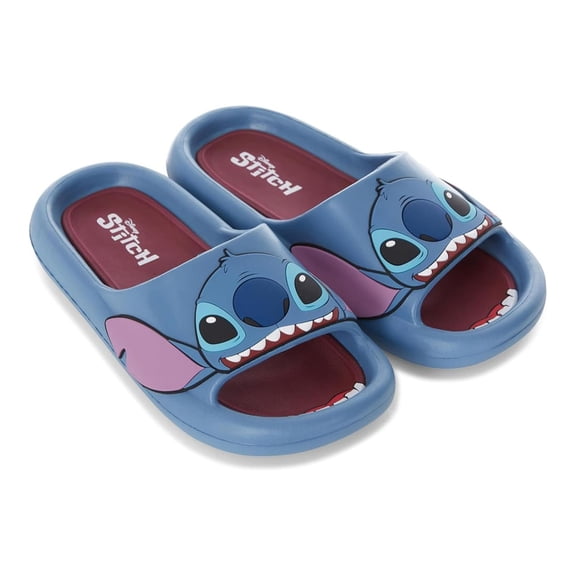 Disney Women’s Lilo and Stitch Slides, Printed Stitch Comfort Foam Slip-on Sandals Slides Blue – 8