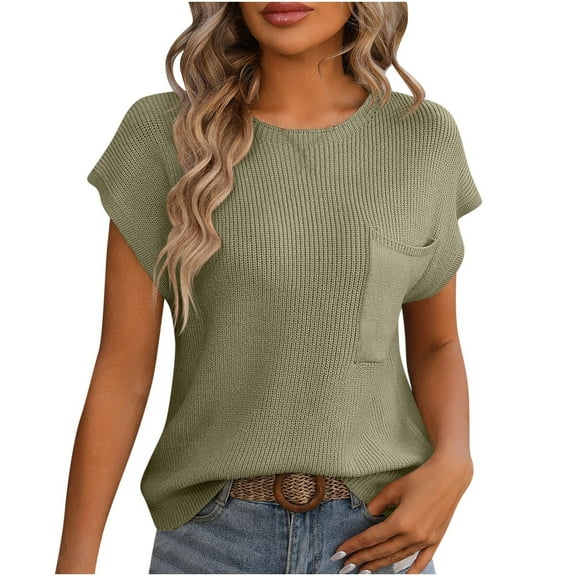 Womens Summer Dressy Tops qolati Casual Short Sleeve Crew Neck Ribbed Knit T Shirts 2024 Fashion Loose Basic Pullover Tunic Blouse with Pockets