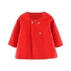 Lovely Girls Solid Coat Long Sleeve Round Neck Two Row Buttoned Jacket without Pockets Kids Clothing