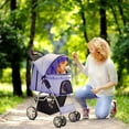 thumbnail image 6 of Pet Stroller (Deep Blue) Dog Cat Small Animals Carrier Cage 4 Wheels Folding Flexible Easy to Carry for Jogger Jogging Walking Travel Up to 30 Pounds with Sun Shade Cup Holder Mesh Window, 6 of 10