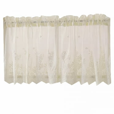 AUQ Floral Lace Cafe Curtain Embroidery Semi Sheer Lace Window Valance Kitchen Curtains Elegant Beautiful Dining Room Window Decor Cafe Curtain