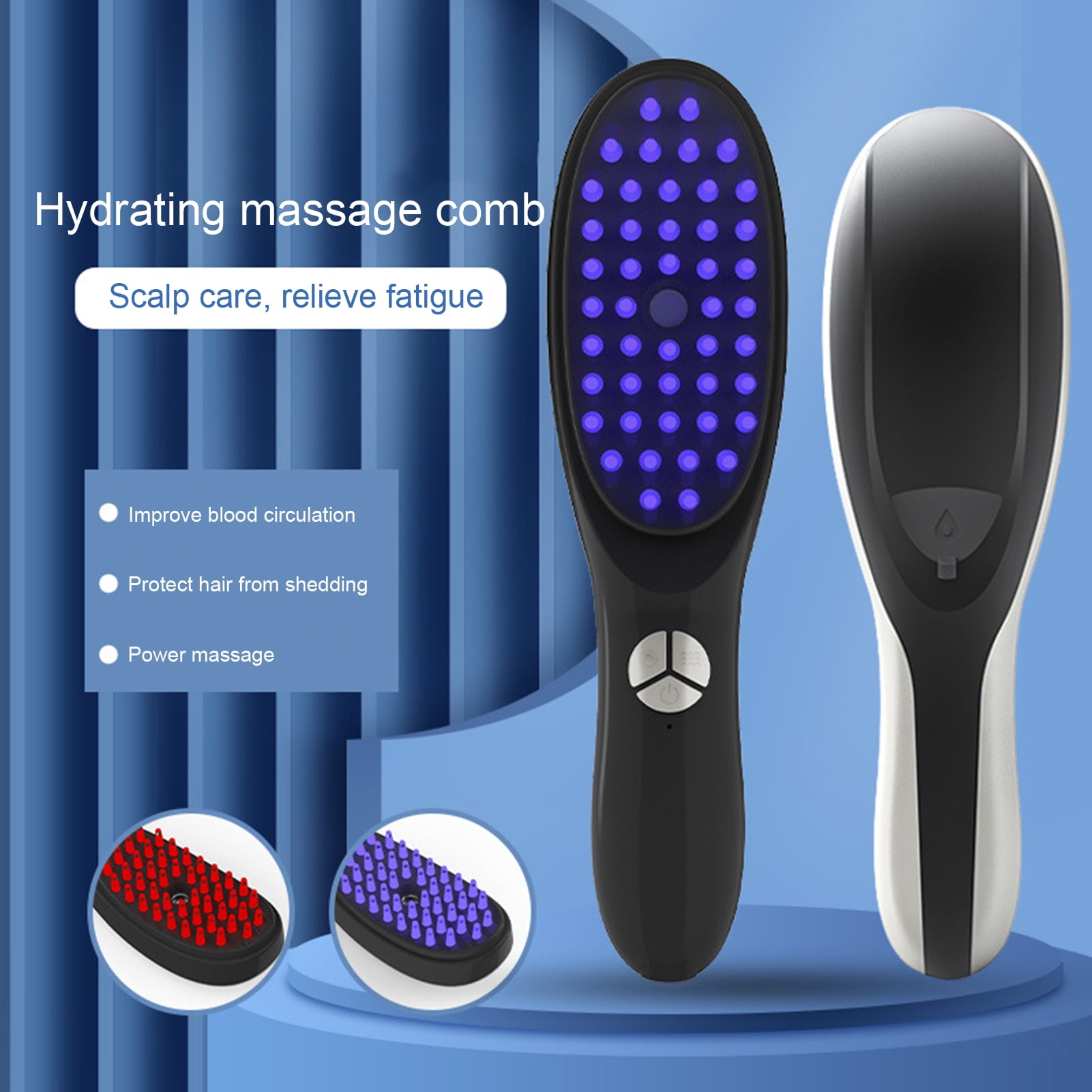 Happydeer Electric Hair Brush Blue Red Light Phototherapy Rechargeable Promote Hair Growth Handheld Vibrating Scalp Massage Men Women Hair Detangling Comb