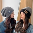 thumbnail image 2 of Mosey Women Winter Hat Knitted Thick High Elasticity Solid Color Unisex Ear Protection Soft Casual Warm Windproof Anti-slip Baggy Beanie Men Skull Cap, 2 of 7