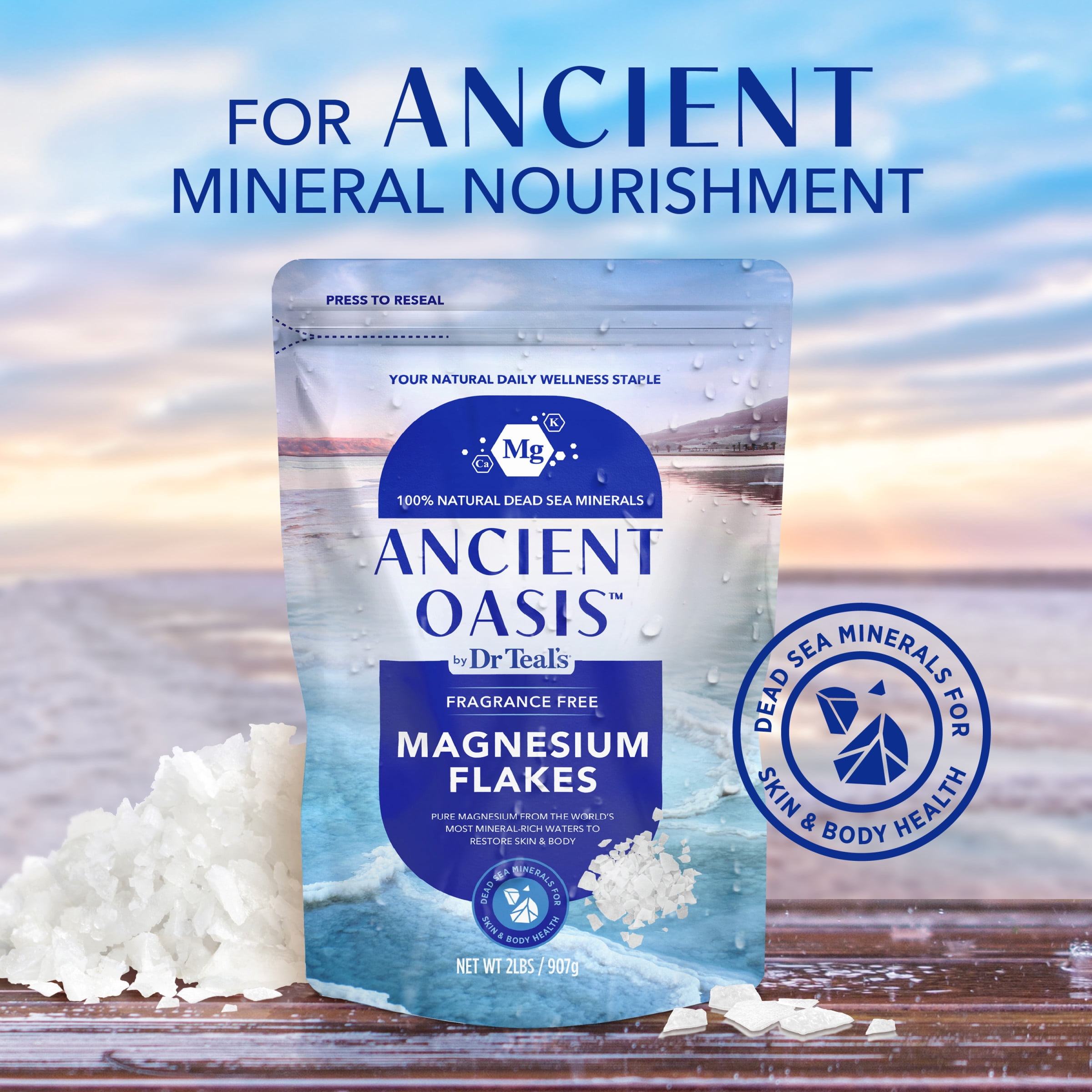 Ancient Oasis by Dr Teals Fragrance Free Magnesium Flakes, 2 lbs