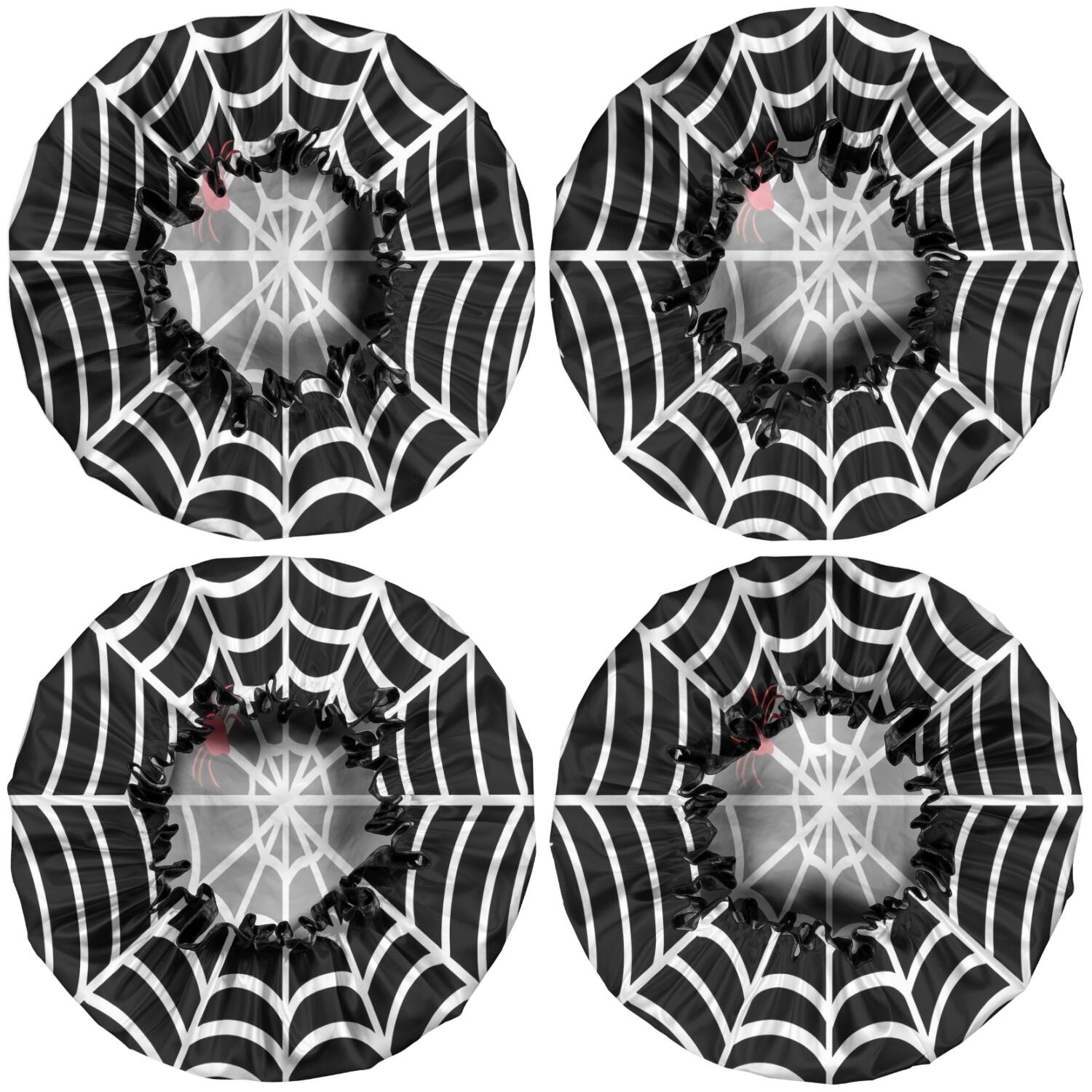 Shower Caps,Black Halloween Spider Webs Waterproof Shower Cap for Women 4 Pieces,Double Reusable Hair Cover for Shower PEVA Elastic Stretch Hem