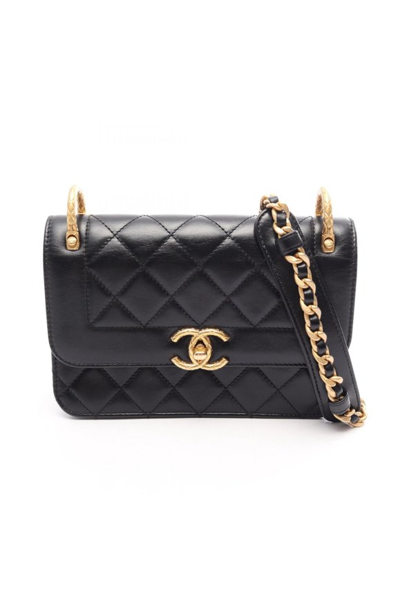 Pre-Owned Chanel Matelass Small Flap Shoulder Bag Handbag Leather Women's Black