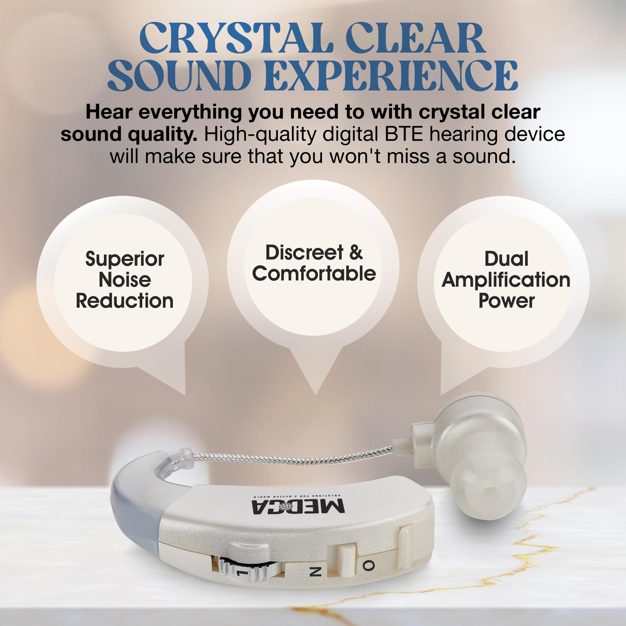 MEDca Digital Behind-the-Ear Hearing Amplifier Sound Enhancer - White