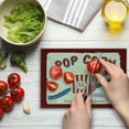 thumbnail image 4 of Movie Theater Cutting Board, Fresh and Delicious Pop Corn Film Tickets and Strip Advertising in 60s Theme, Decorative Tempered Glass Cutting and Serving Board, Small Size, Multicolor, by Ambesonne, 4 of 5