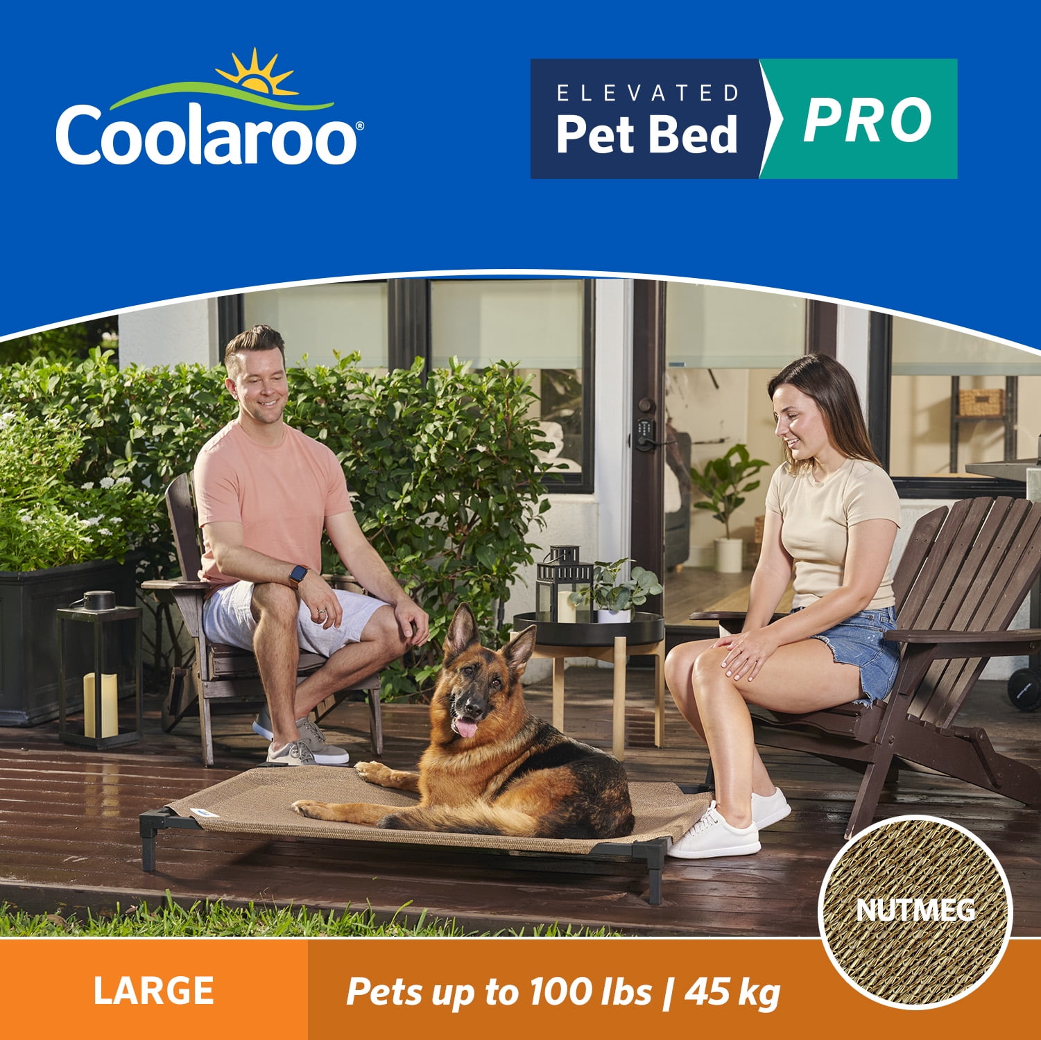 Coolaroo Dog Cooling Elevated Bed Pro, Large, Fits in 48in Crates, Nutmeg