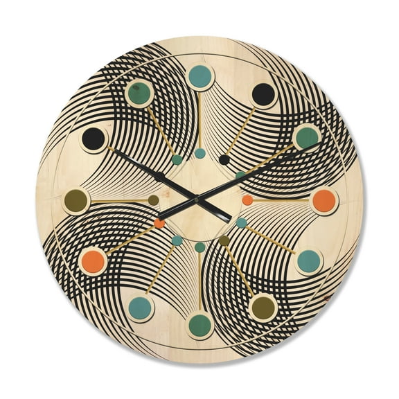 Designart 'Black and White Geometric Pattern IX' Mid-Century Modern Wood Wall Clock