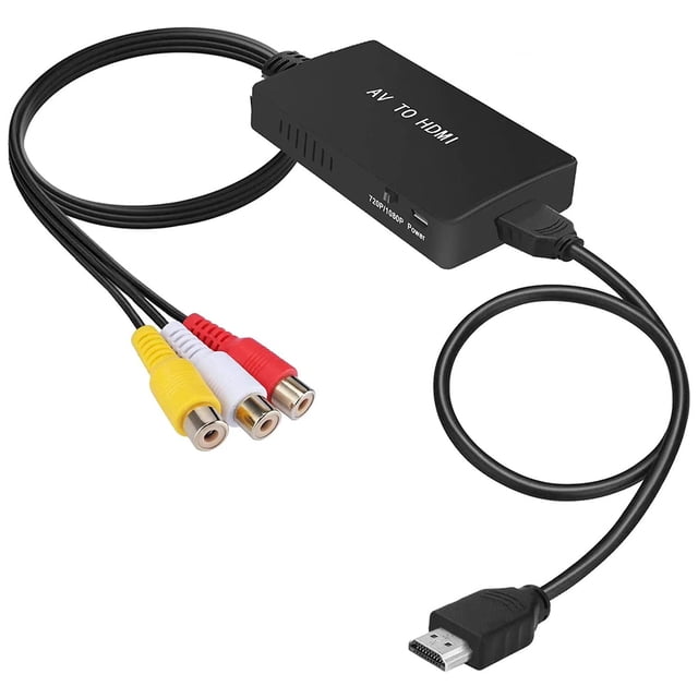 Convertidor de RCA a HDMI, adaptador de audio y video compuesto CVBS AV a HDMI 1080P con cable HDMI para PS2/Xbox/SNES/N64/VHS/VCR, grabadora de video y DVD, compatible con PAL/NTSC.