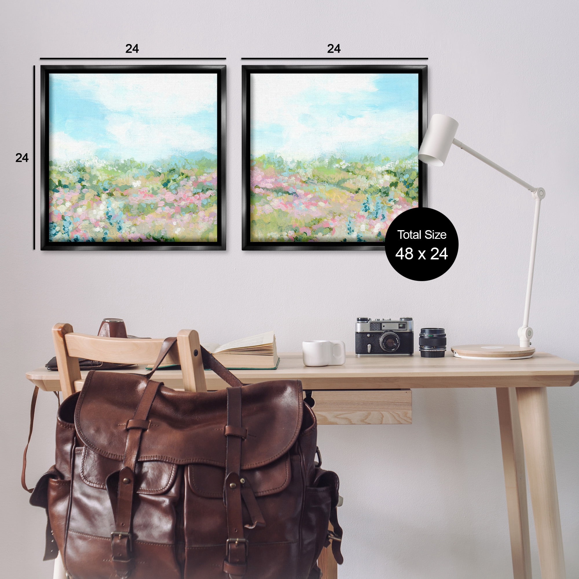 Stupell Industries Abstract Cottage Meadow Landscape Painting Black Floater Framed Canvas Art Print Wall Art, 25 x 25, Set of 2