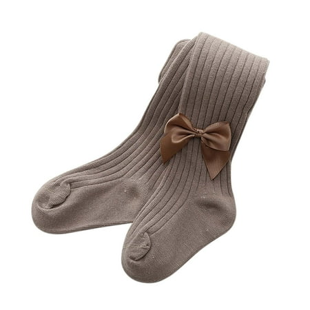 

TMOYZQ 6 Months-5 Years Old Baby Girls Tights with Bow Stretch Ribbed Cable Knit Warm Footed Leggings Stockings Infants Toddlers Cotton Pantyhose Non Slip Grip Socks