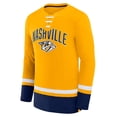 thumbnail image 2 of Men's Fanatics Gold Nashville Predators Back Pass Lace-Up Long Sleeve T-Shirt, 2 of 3