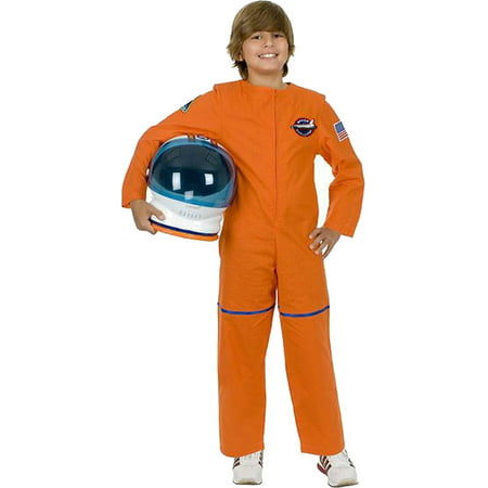 Kids Boys Orange Astronaut NASA Costume And Helmet Bundle  Small 6-8