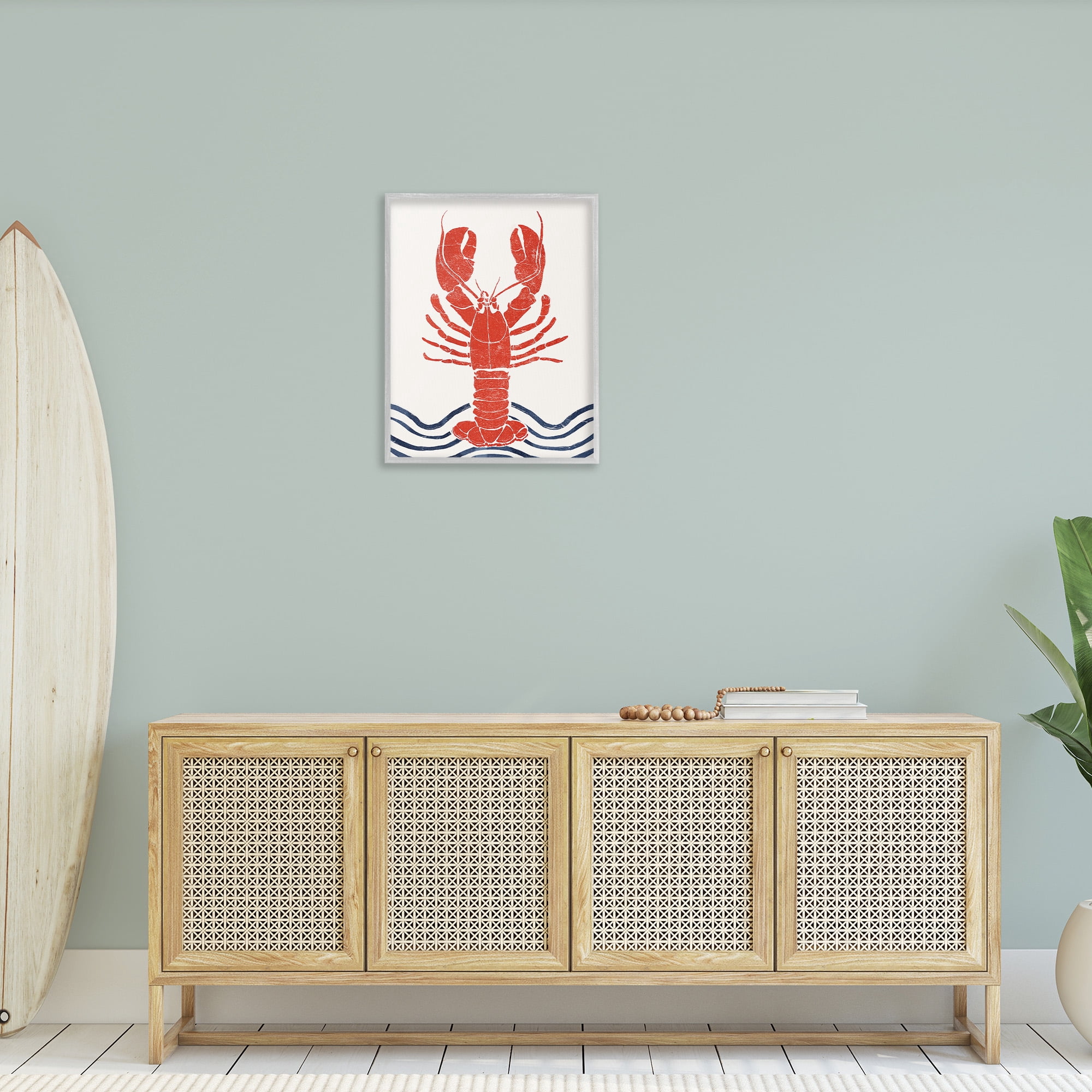 Stupell Industries Modern Lobster with Waves Animals & Insects Painting Gray Framed Art Print Wall Art, 24 x 30