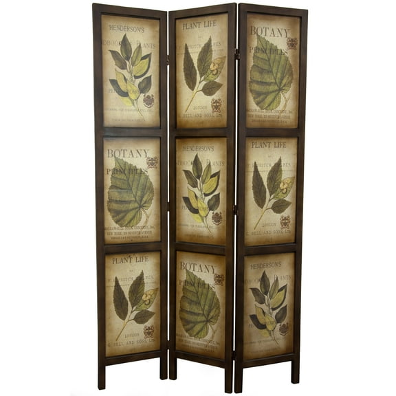 6 ft. Vintage Botanic Print Wood Frame Partition Screen Room Divider