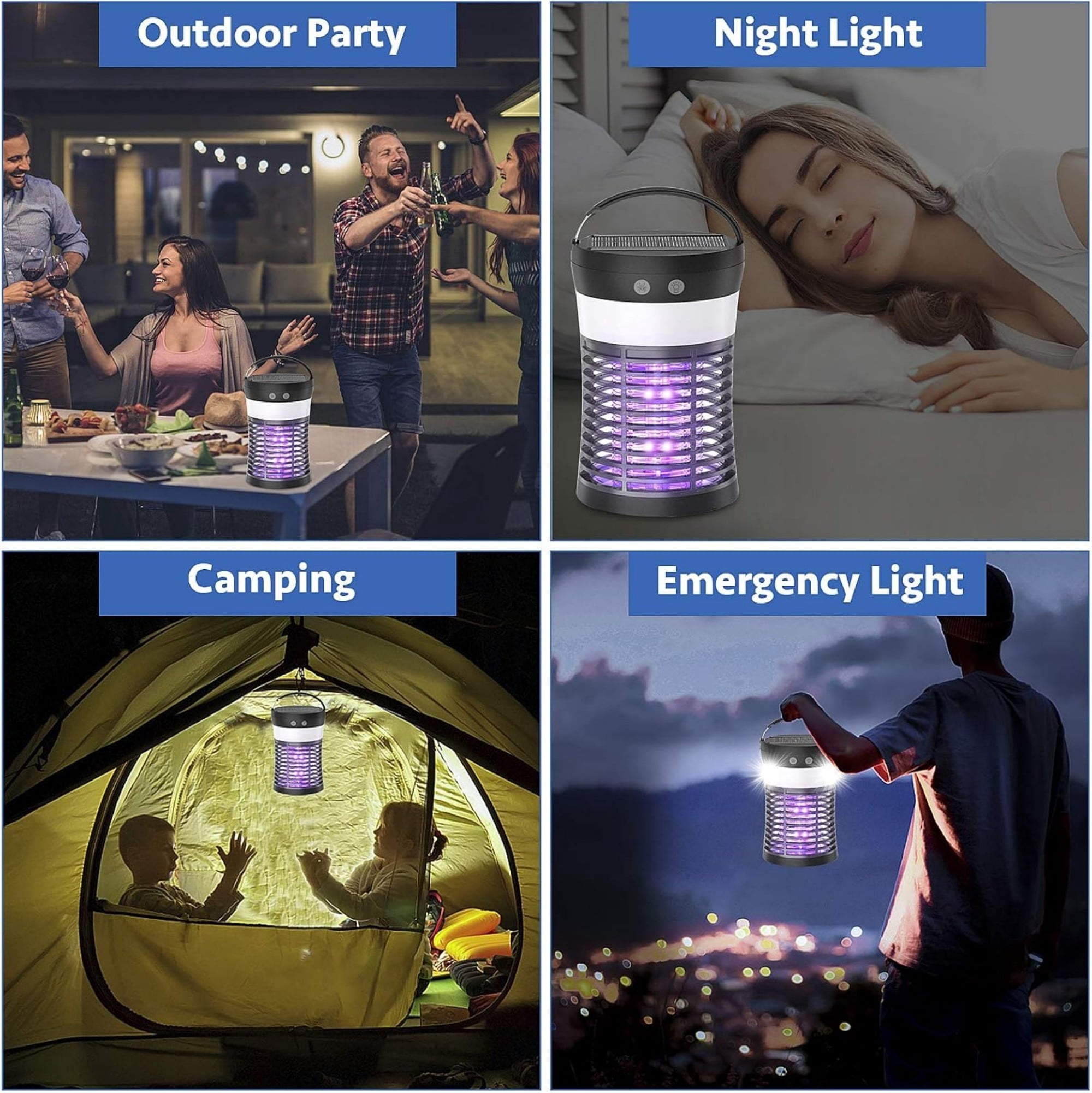 Solar Bug Zapper, 3000V Electric Mosquito Killer, IP66 Waterproof Rechargeable 3-in-1 Fly Trap Outdoor Indoor