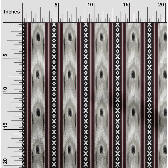 oneOone Georgette Viscose Fabric Stripe & Geometric Ikat Printed Fabric 1 Yard 42 Inch Wide