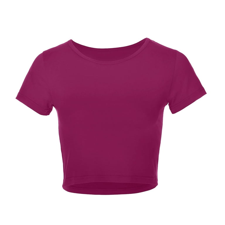 B91xZ Womens Cropped Tops Womens Fashion Summer Short Sleeve Cute Crop Tops  Casual Basic Crewneck Slim Fit T Shirts Pink,L