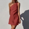 thumbnail image 2 of Summer Dresses for Women Casual Short Sleeve Linen Solid Color One Shoulder Slim Temperament Dress, 2 of 4