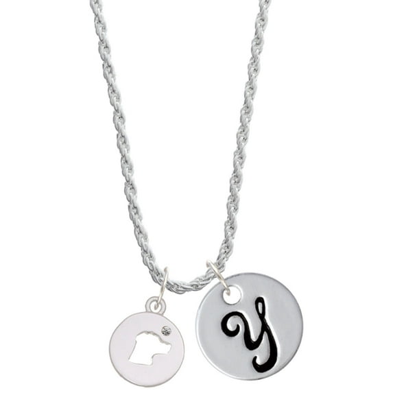 Delight Jewelry Silvertone Dog Head Silhouette Silvertone Script Initial Disc - Y - Charm Necklace, 20"+3"