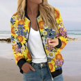 thumbnail image 2 of Women's Floral Print Bomber Jacket Stylish Sunflower Pattern Zip-Up Lightweight Casual Outerwear, 2 of 5