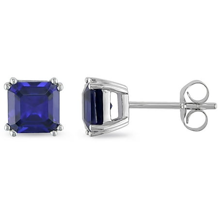 Tangelo 2 Carat T.G.W. Square-Cut Created Blue Sapphire 10kt White Gold Stud Earrings