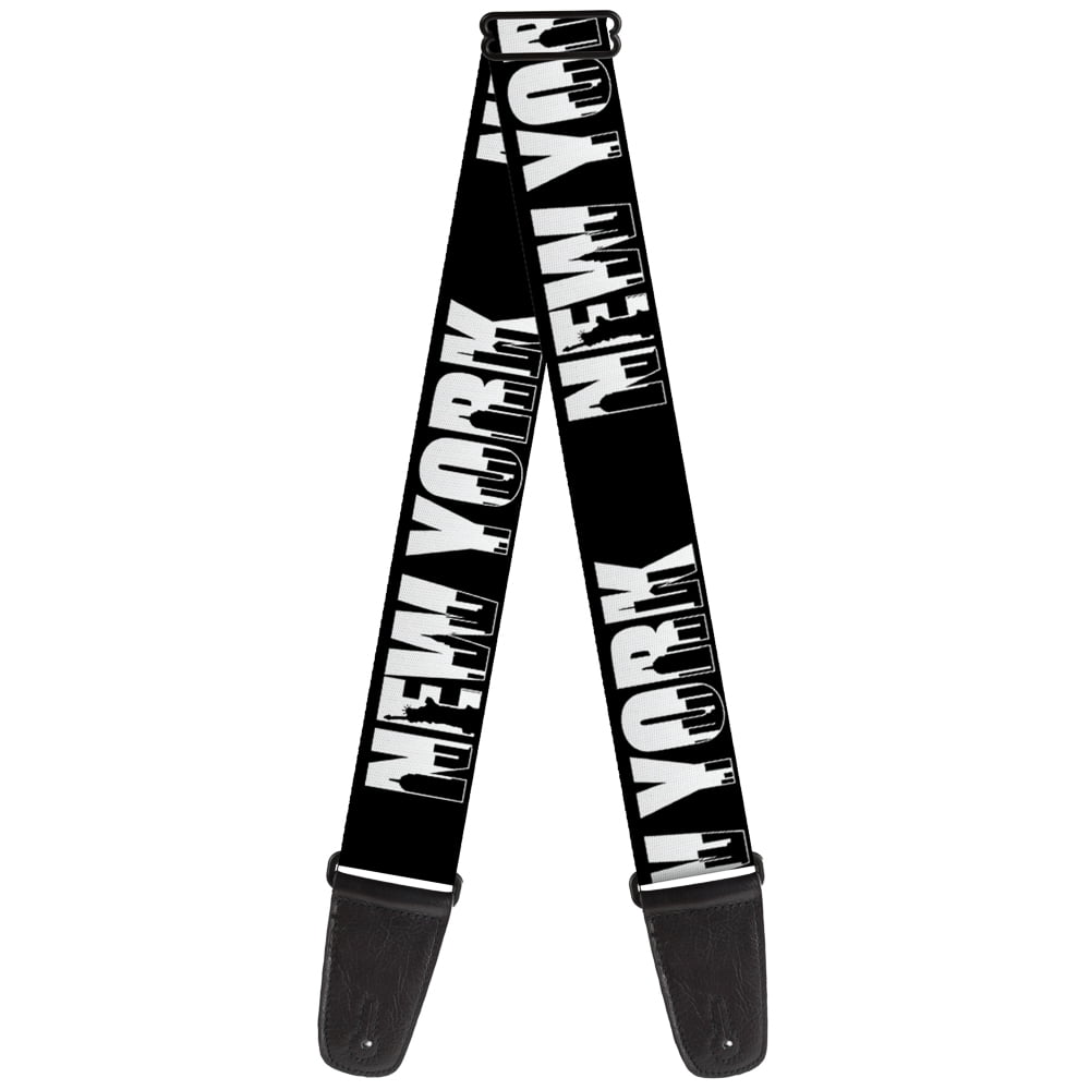 Buckle-Down Guitar Strap, New York Bold Skyline Silhouette Black White Black, 2 Inches Wide