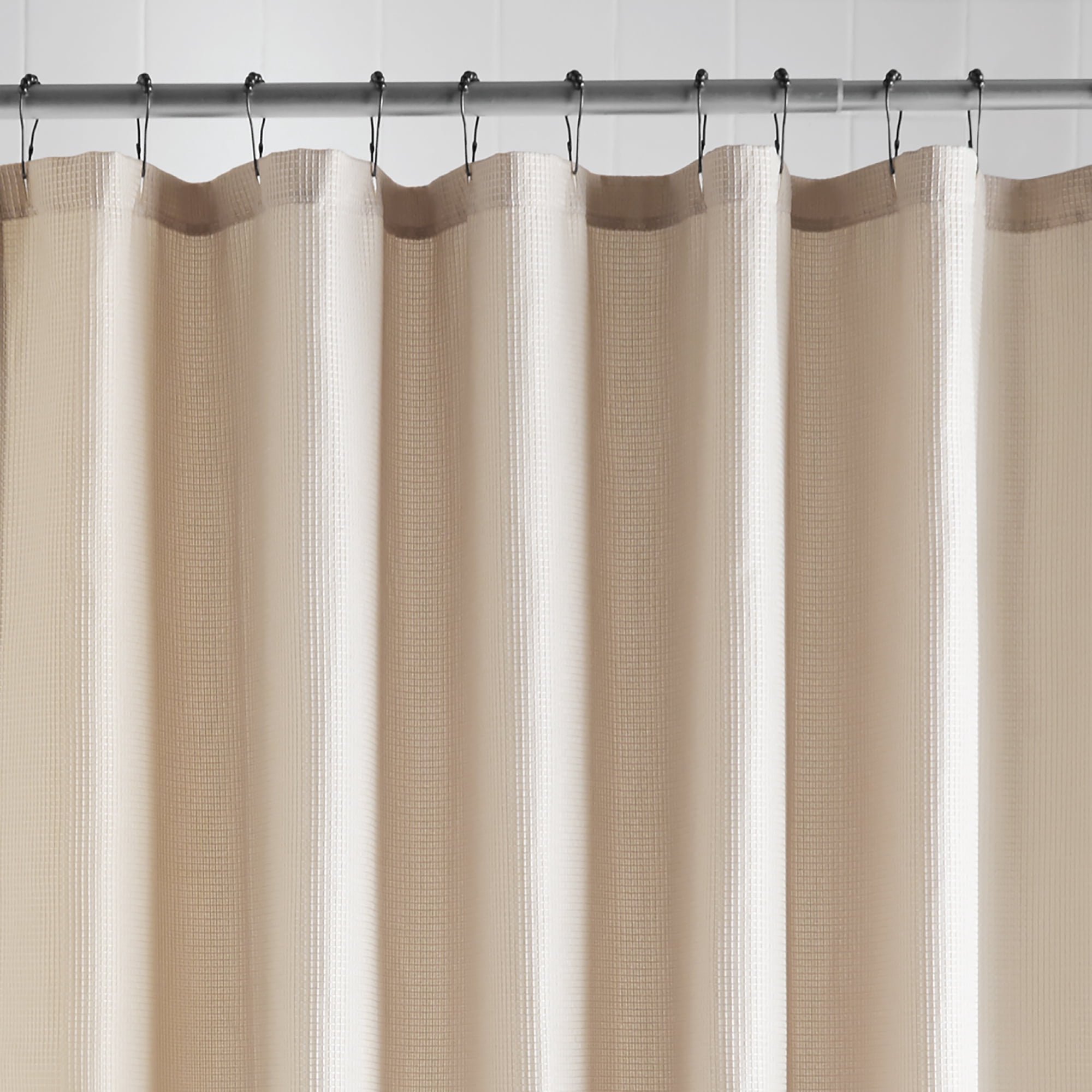 Mainstays Waffle Weave Fabric Shower Curtain, Solid, Ivory, 70" x 72"